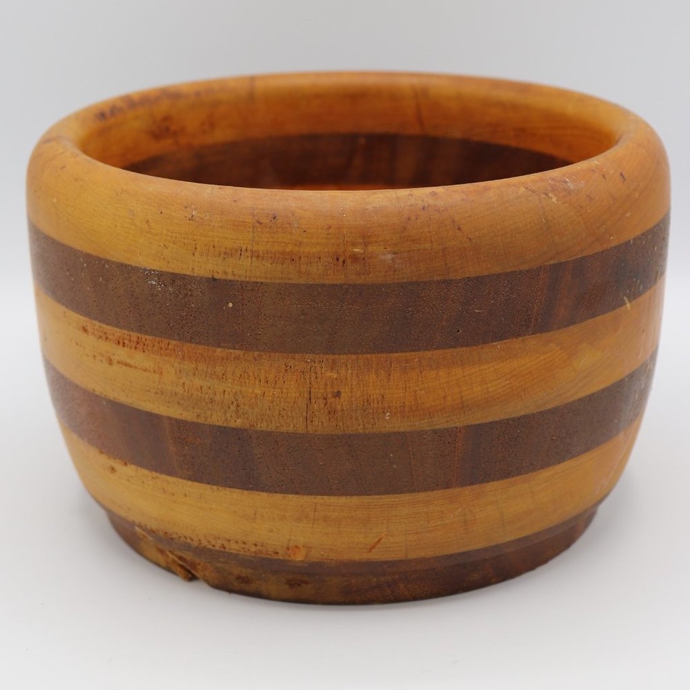 Vintage Hand Crafted Wooden Bowl Made In USA 6-1/2 Diameter X 5" Tall